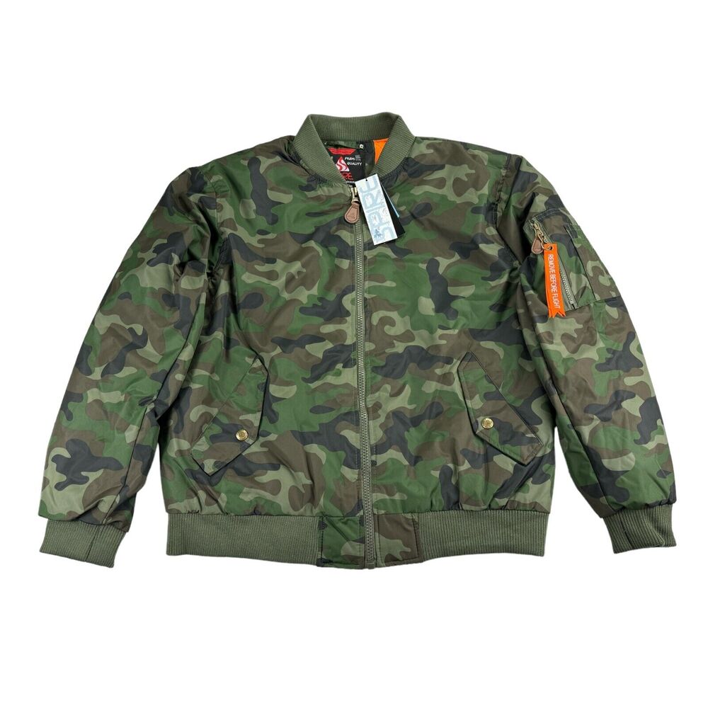 Spire Mens Heavy Weight MA-1 Flight Camo Bomber Jacket Green XL